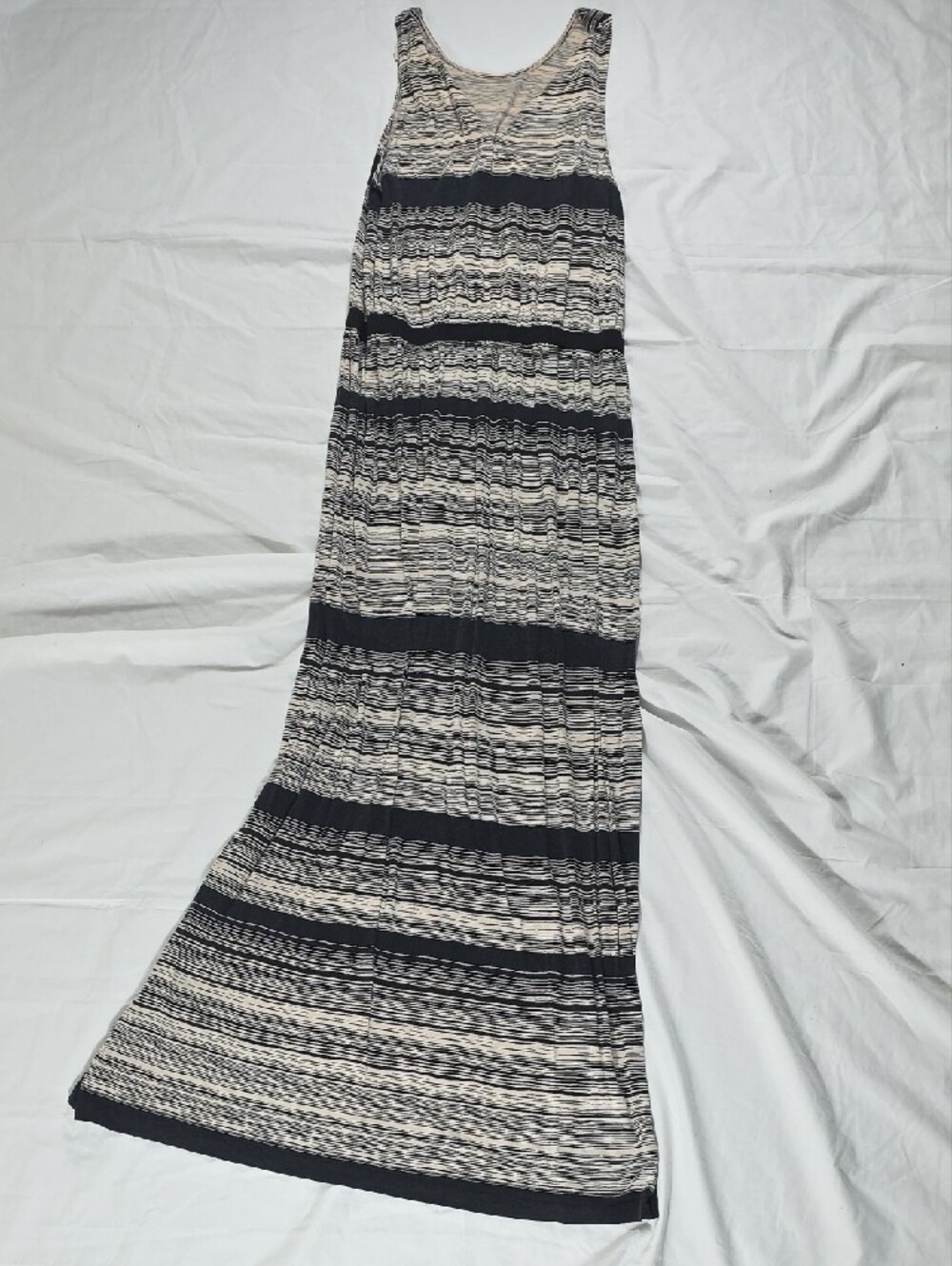 LOFT Black and Cream Striped Sleeveless Dress